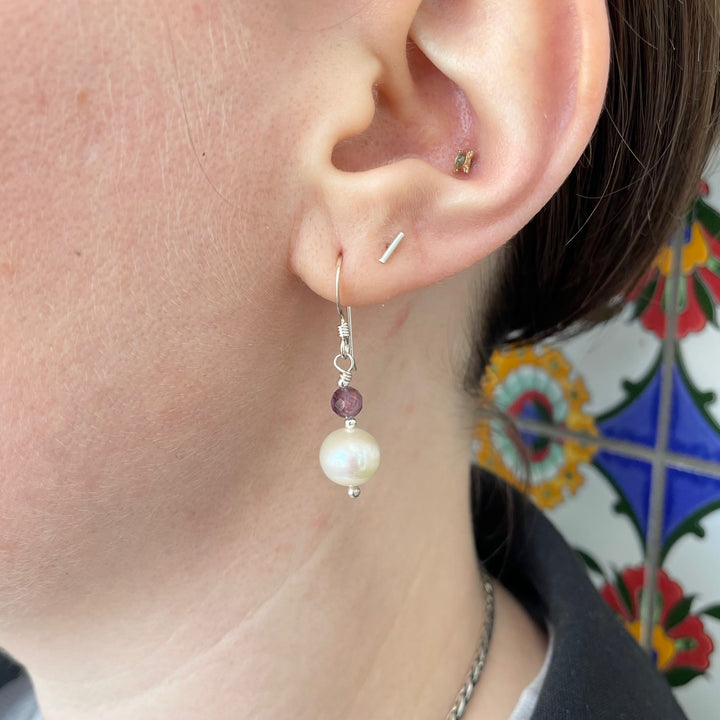 Freshwater pearl & spinel earrings