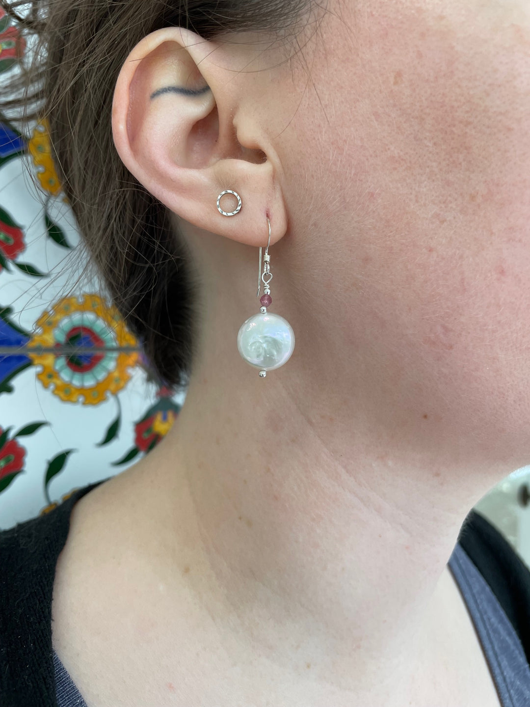 White freshwater coin pearl earrings