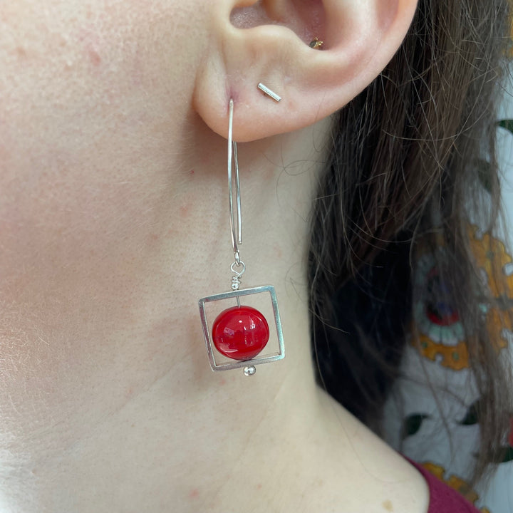 Red Venetian glass earrings