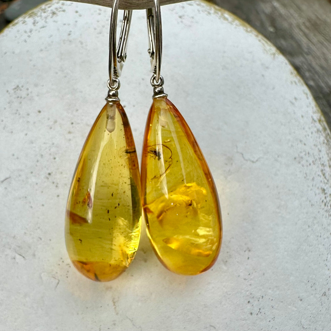 Lemon colour baltic amber drop earrings