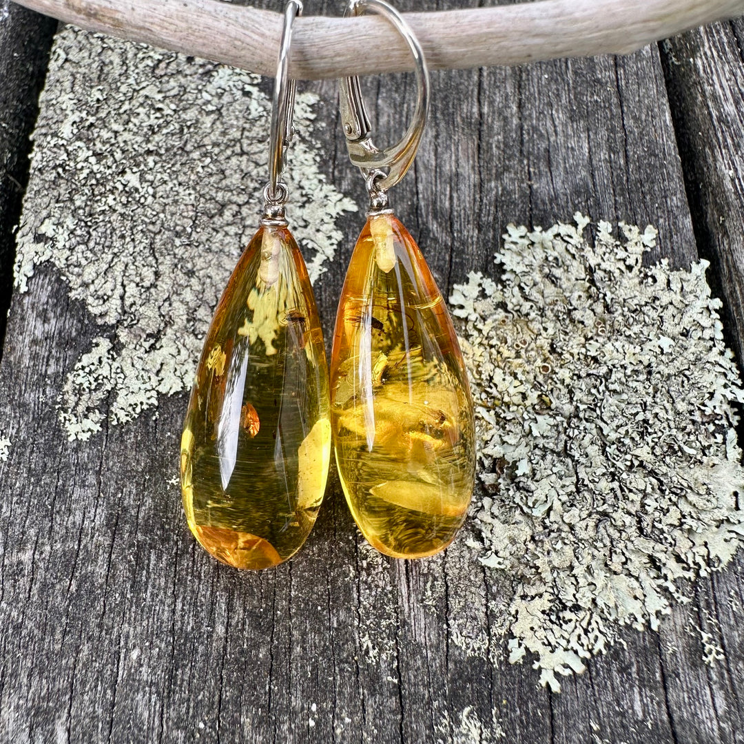 Lemon colour baltic amber drop earrings