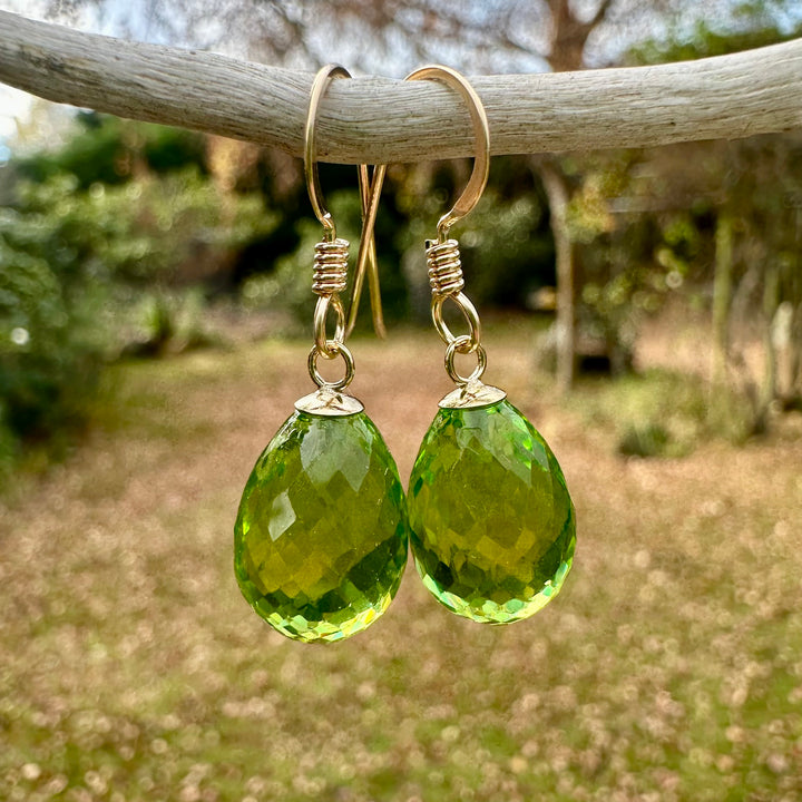 Faceted green glass drop earrings