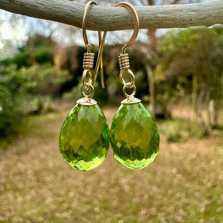Faceted green glass drop earrings