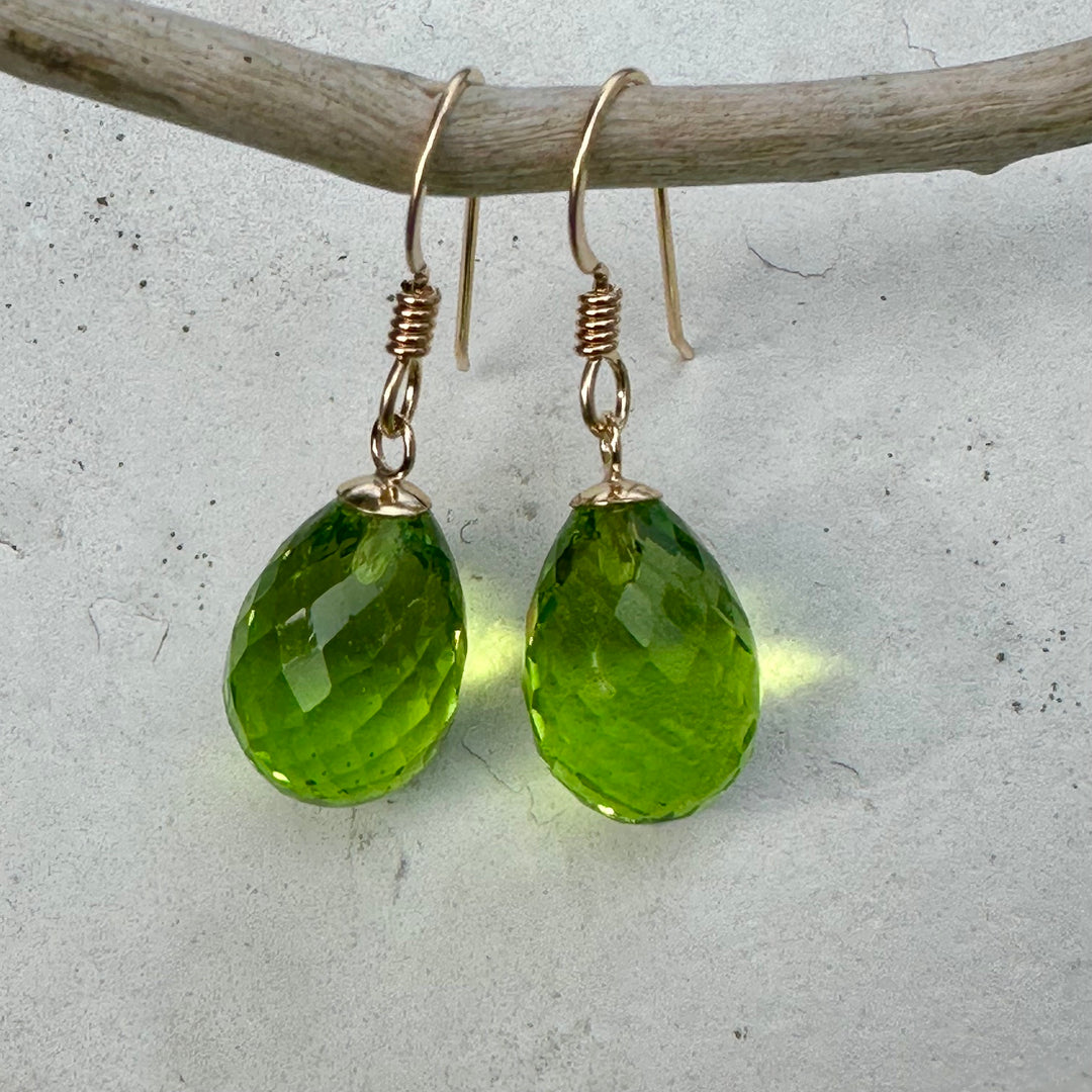Faceted green glass drop earrings