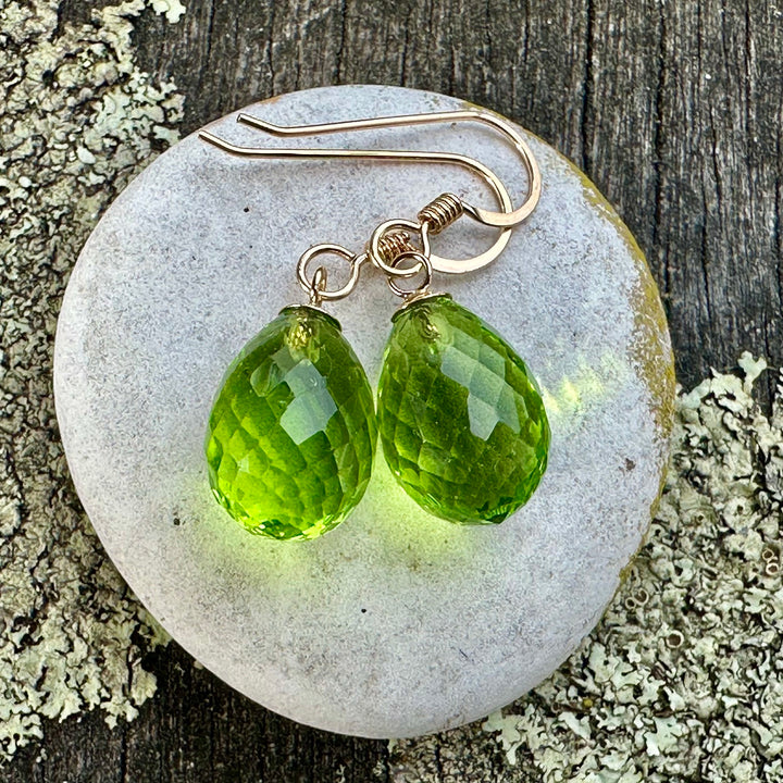 Faceted green glass drop earrings