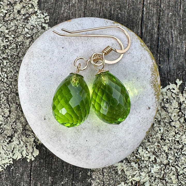 Faceted green glass drop earrings