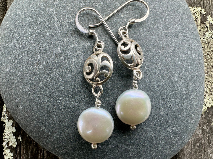 White freshwater pearl earrings