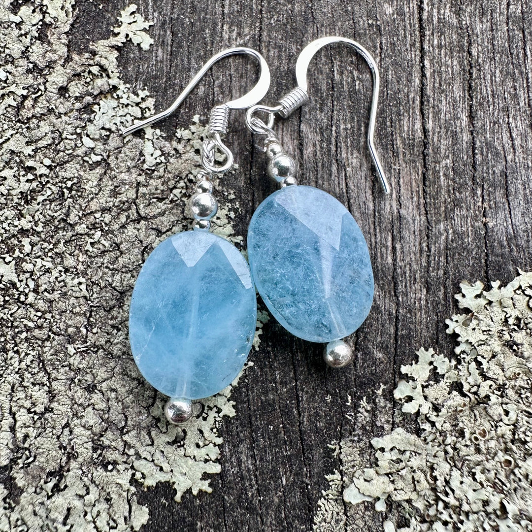 Faceted aquamarine oval earrings