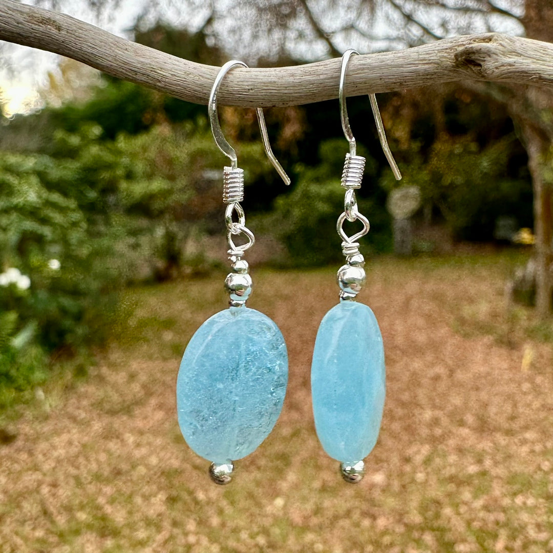 Faceted aquamarine oval earrings