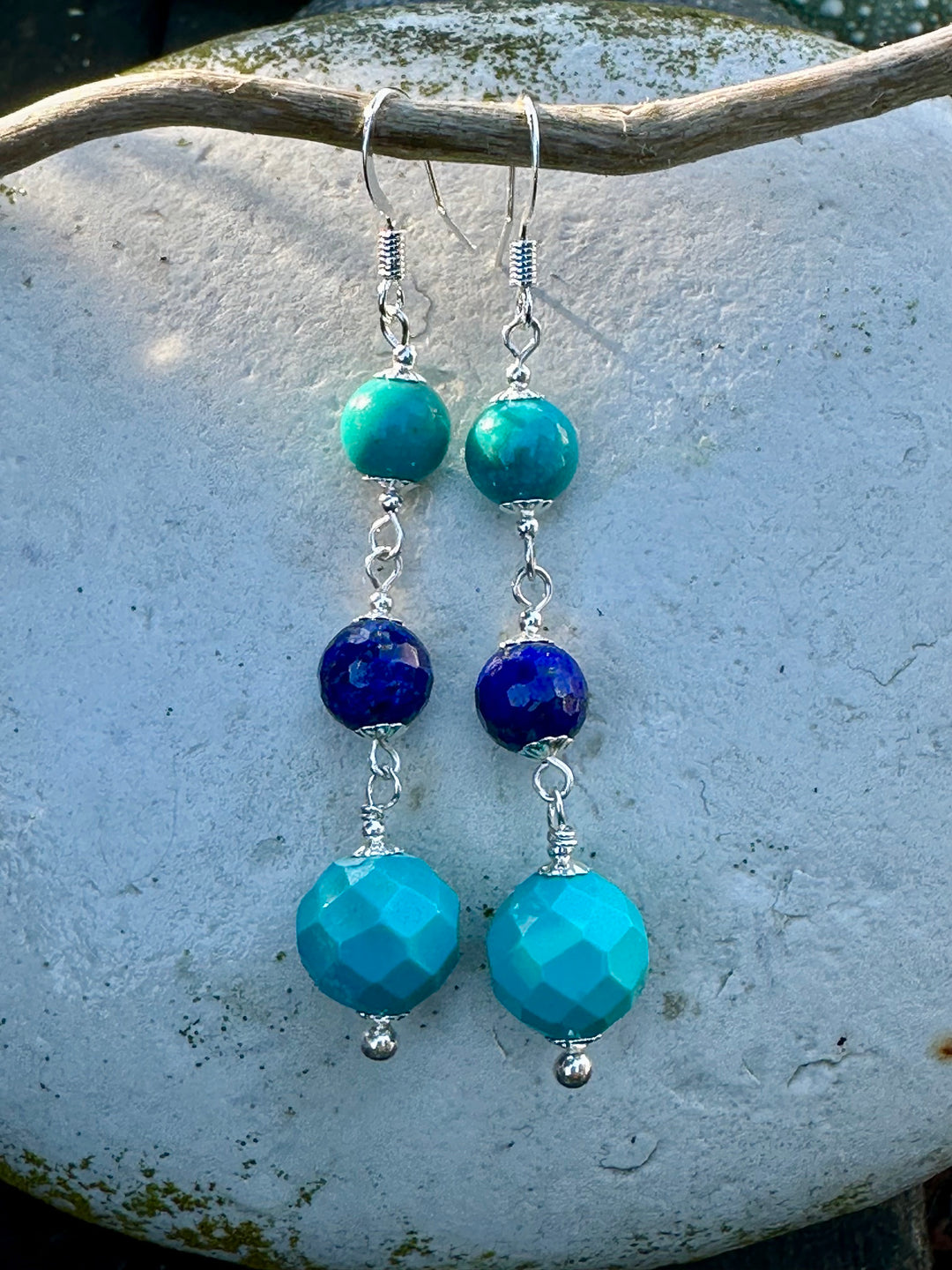 Faceted turquoise & lapis lazuli earrings