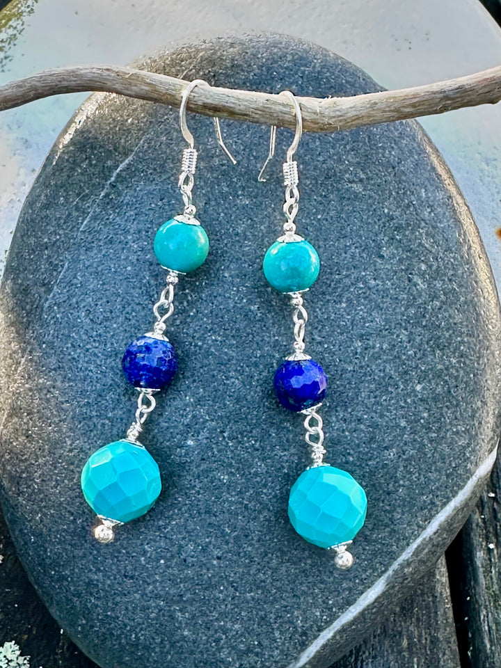 Faceted turquoise & lapis lazuli earrings