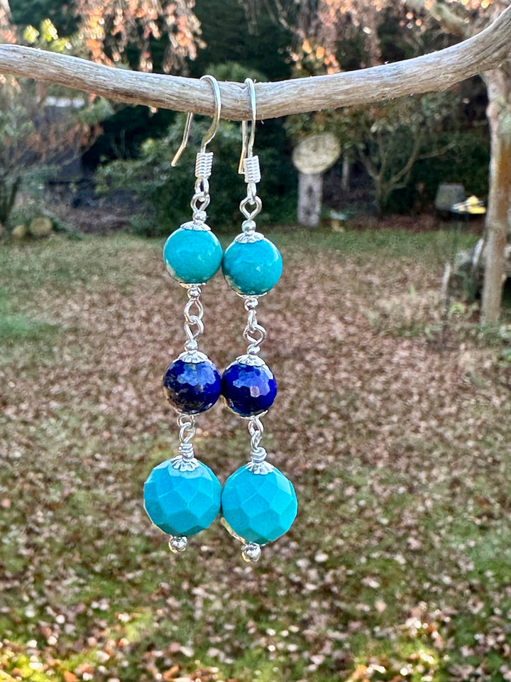 Faceted turquoise & lapis lazuli earrings