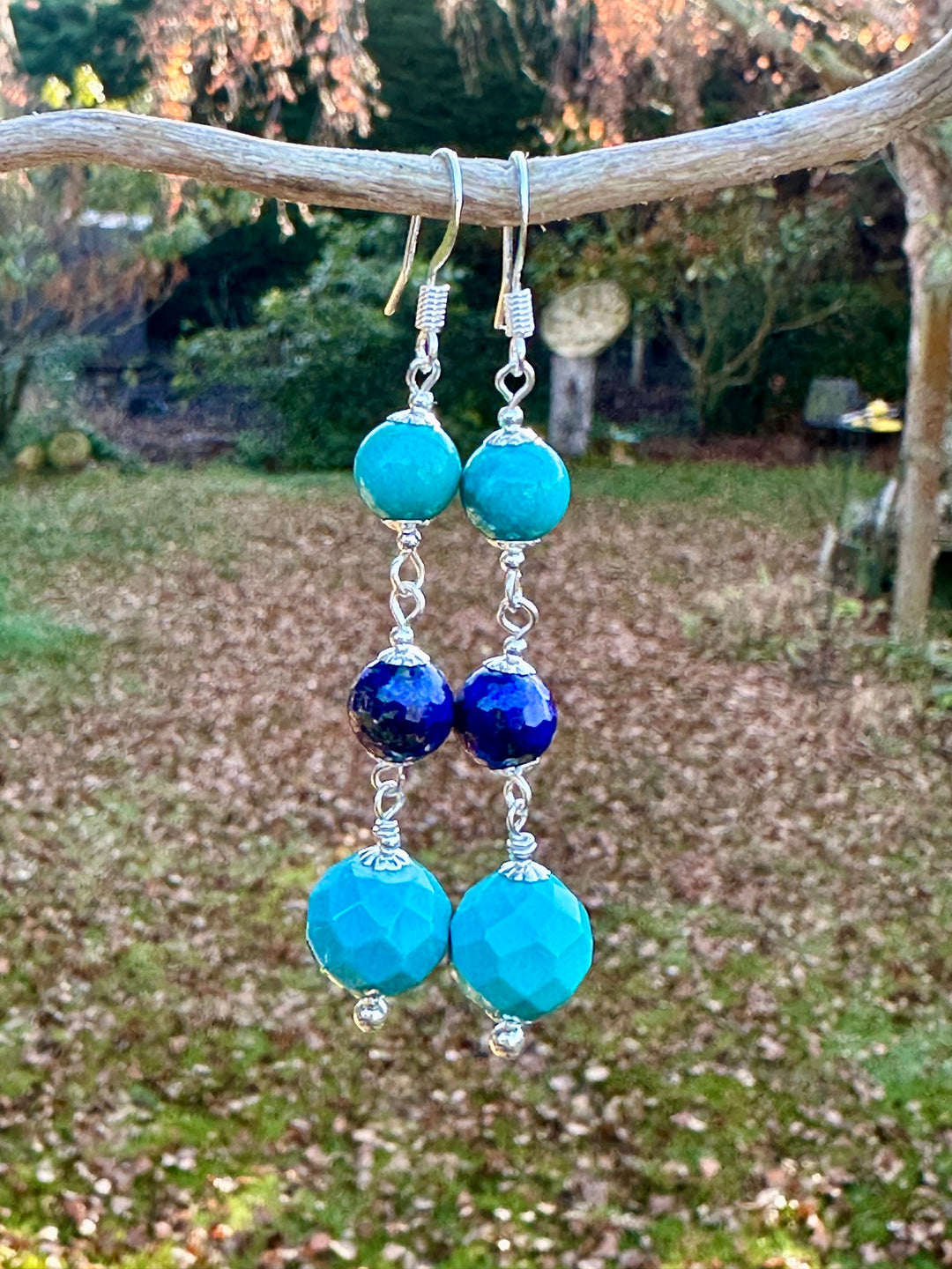 Faceted turquoise & lapis lazuli earrings