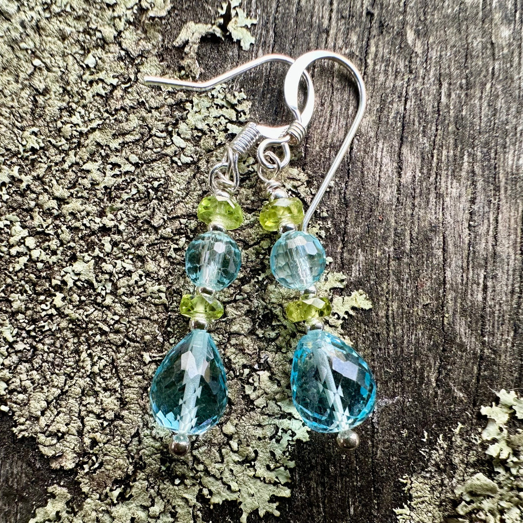 Faceted blue topaz & peridot earings