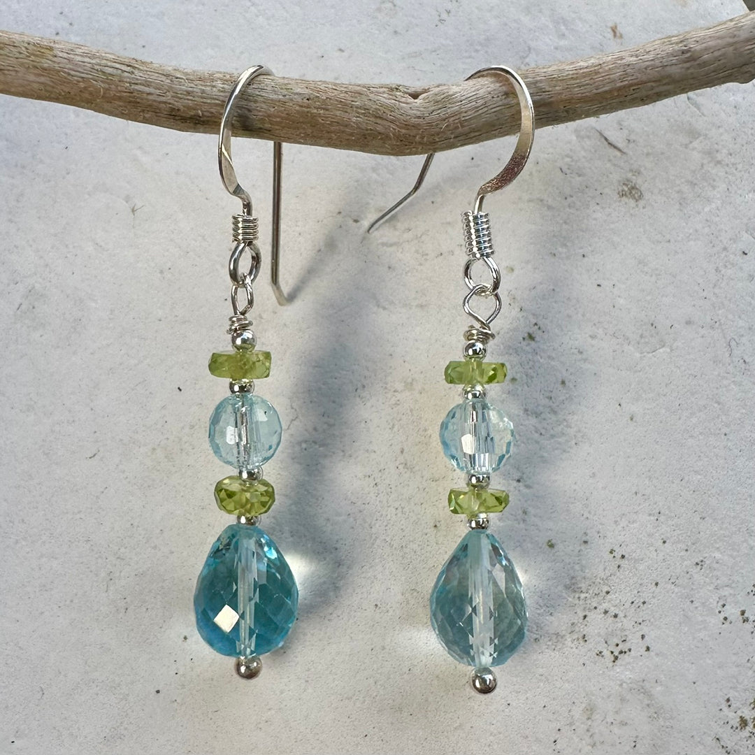 Faceted blue topaz & peridot earings