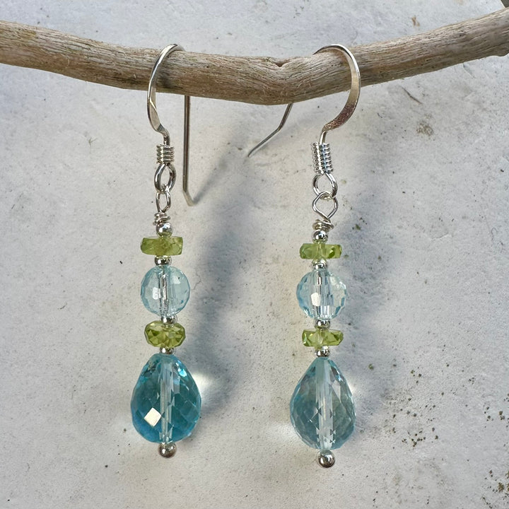 Faceted blue topaz & peridot earings