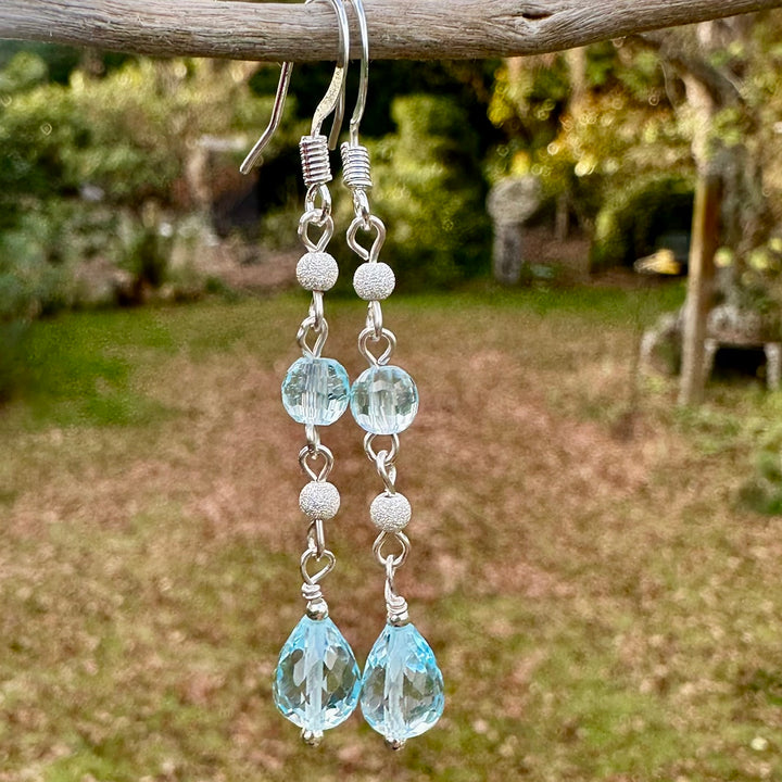 4 tier blue topaz & sterling silver earrings
