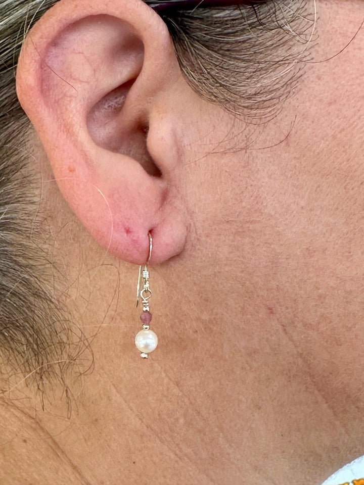 Teeny white and tourmaline earrings