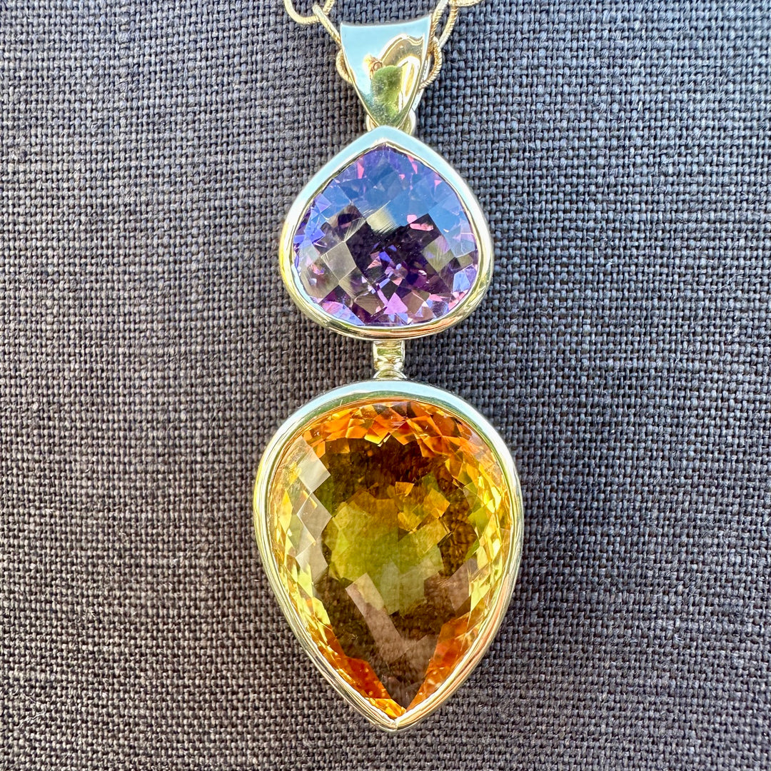 41.34ct citrine & amethyst pendant