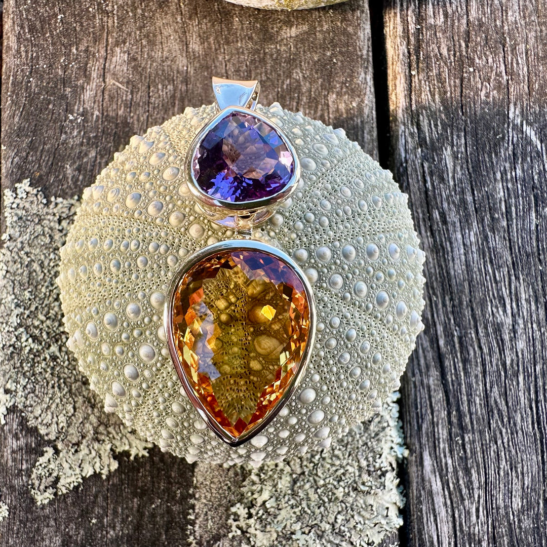 41.34ct citrine & amethyst pendant