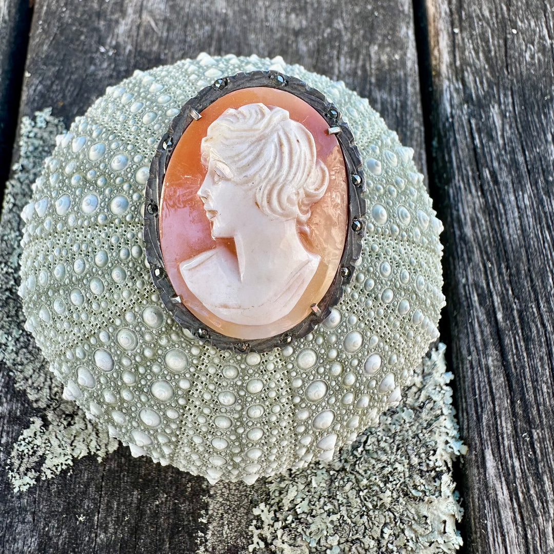 vintage sterling silver shell cameo brooch pendant