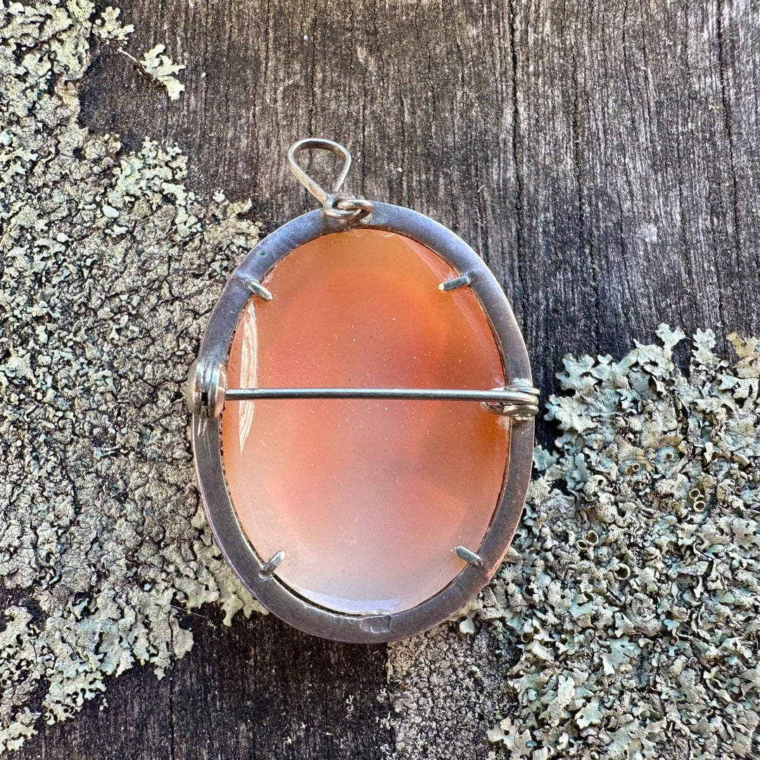 vintage sterling silver shell cameo brooch pendant