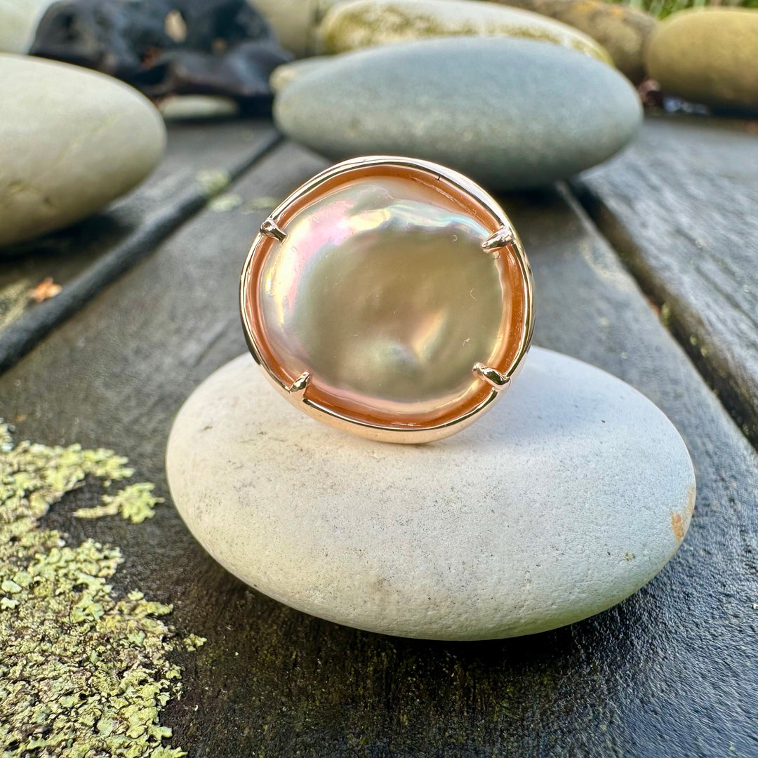 pink freshwater pearl in 9ct antique rose gold
