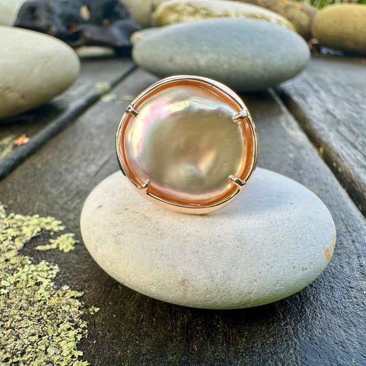 pink freshwater pearl in 9ct antique rose gold