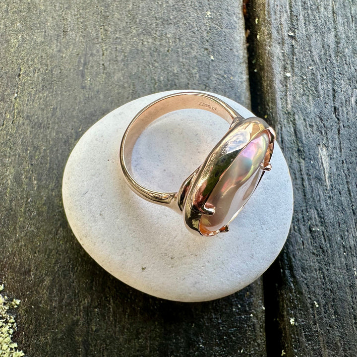 pink freshwater pearl in 9ct antique rose gold
