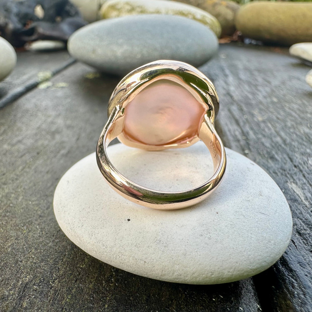 pink freshwater pearl in 9ct antique rose gold