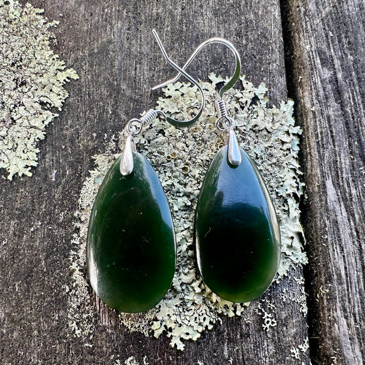 Small wide & dark NZ greenstone earrings