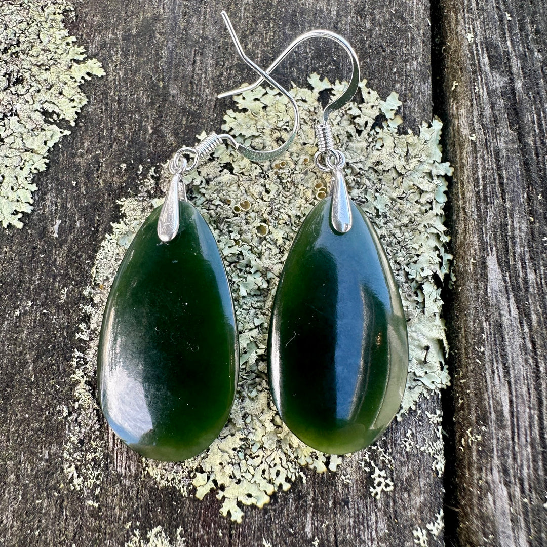 Small wide & dark NZ greenstone earrings