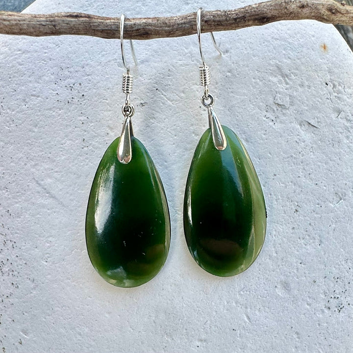 Small wide & dark NZ greenstone earrings