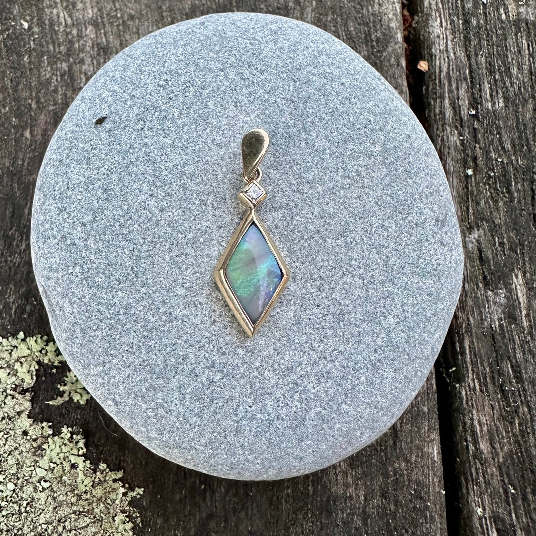 Australian opal & diamond pendant in 9 carat gold