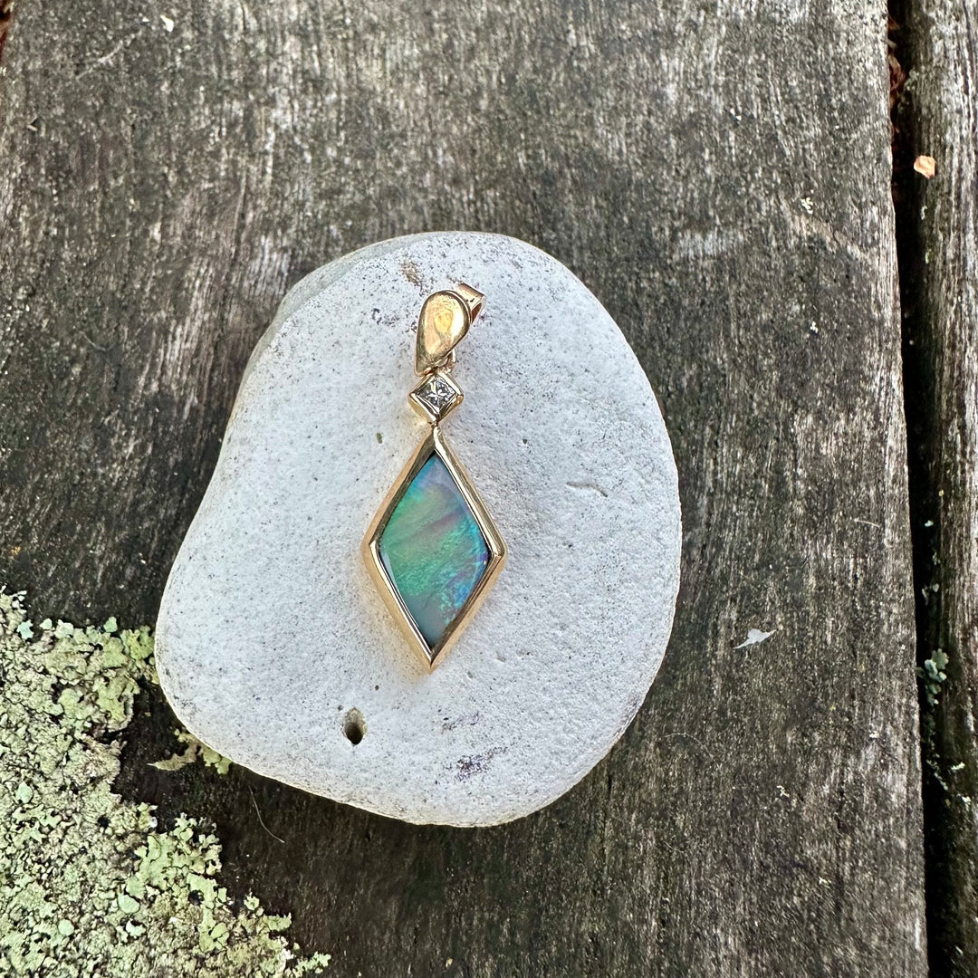 Australian opal & diamond pendant in 9 carat gold