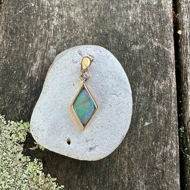 Australian opal & diamond pendant in 9 carat gold