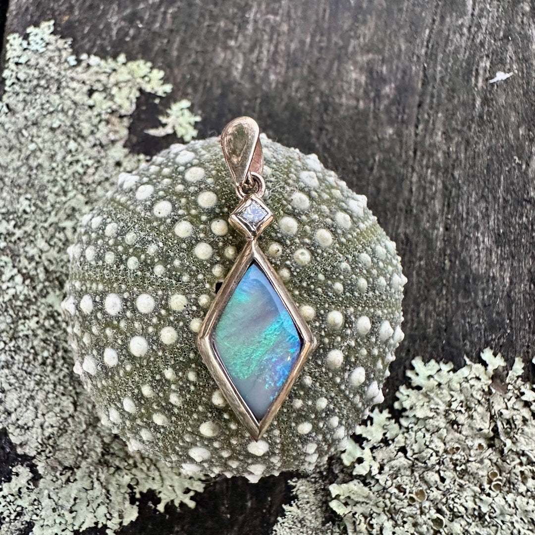 Australian opal & diamond pendant in 9 carat gold