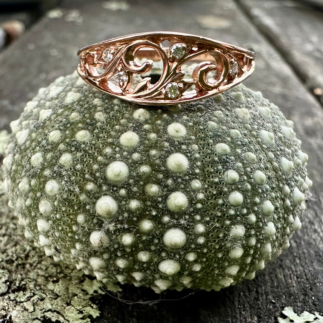 9ct rose gold lace ring with diamonds