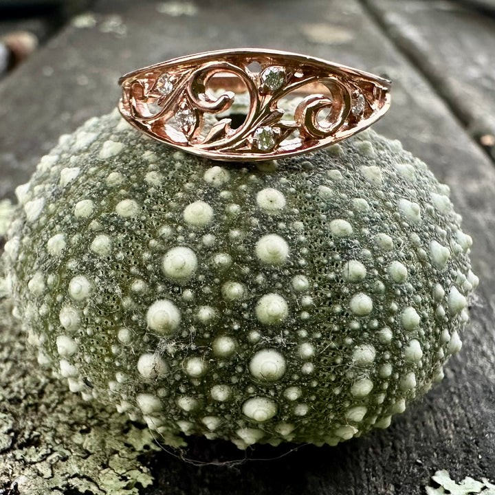 9ct rose gold lace ring with diamonds