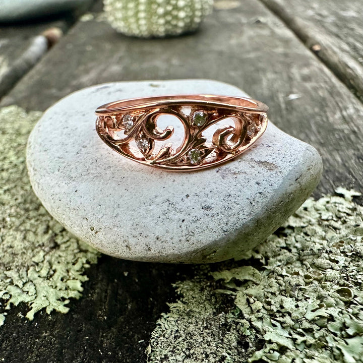 9ct rose gold lace ring with diamonds