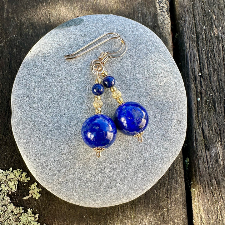 3 tier lapis lazuli earrings