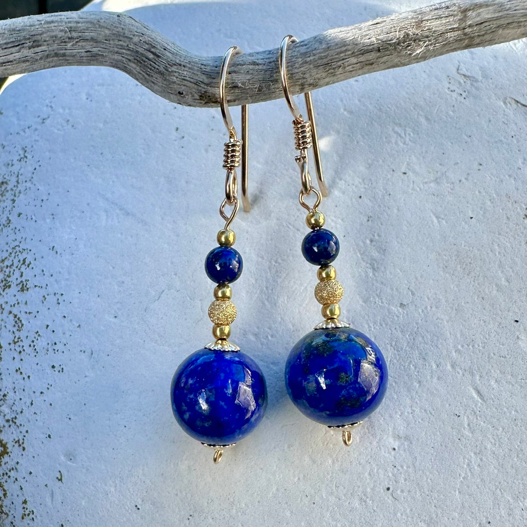 3 tier lapis lazuli earrings