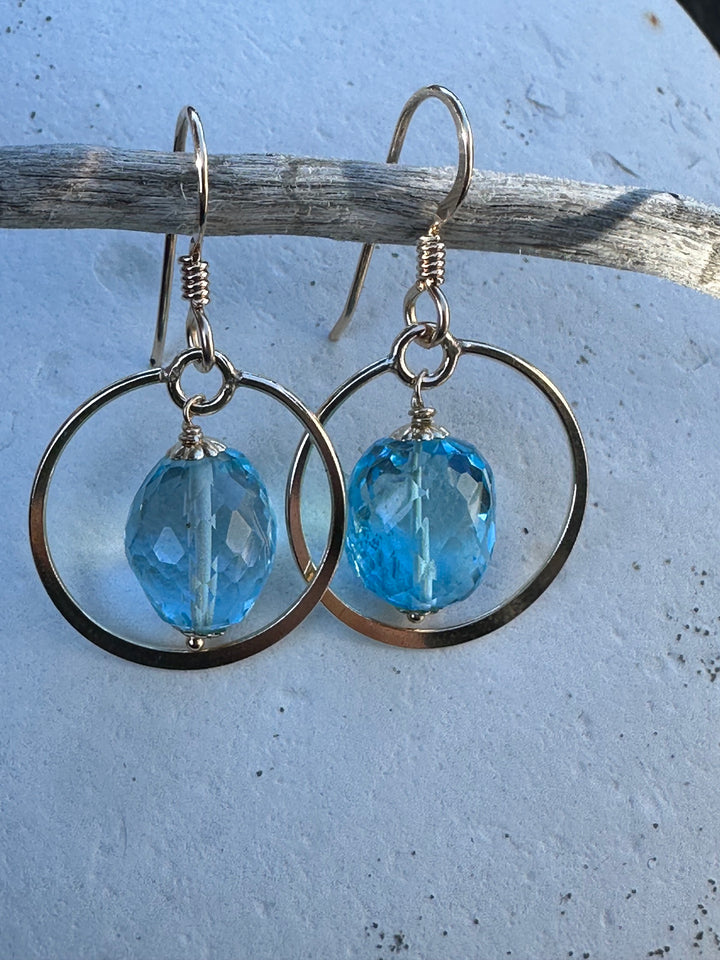 Faceted blue topaz earrings