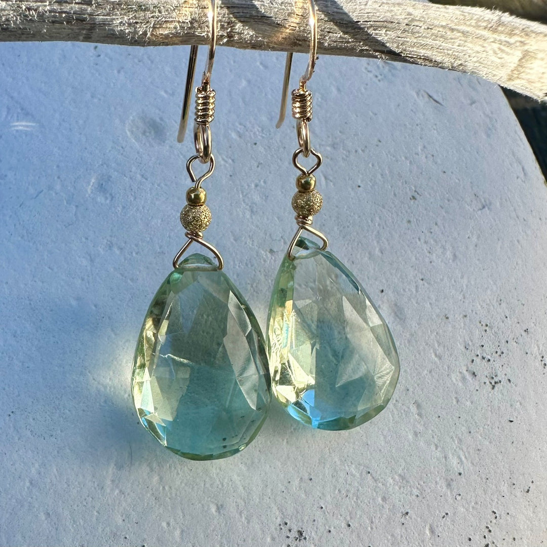 Green amethyst drop earrings