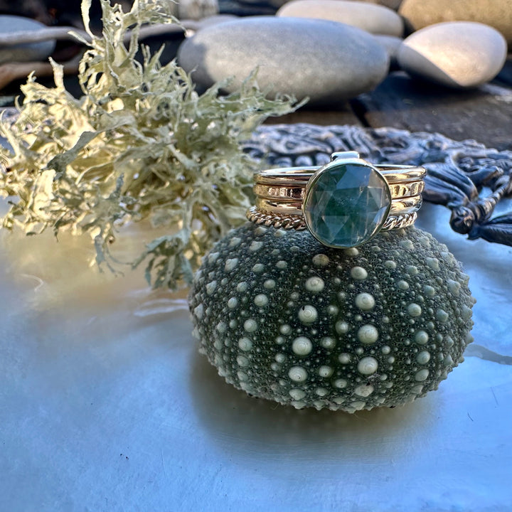 Rose cut aquamarine 9 carat fine unity ring