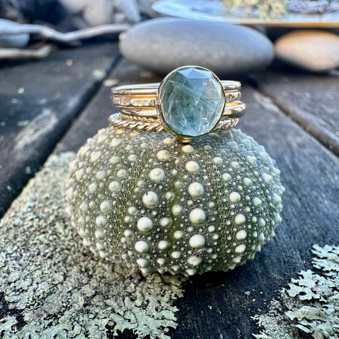 Rose cut aquamarine 9 carat fine unity ring