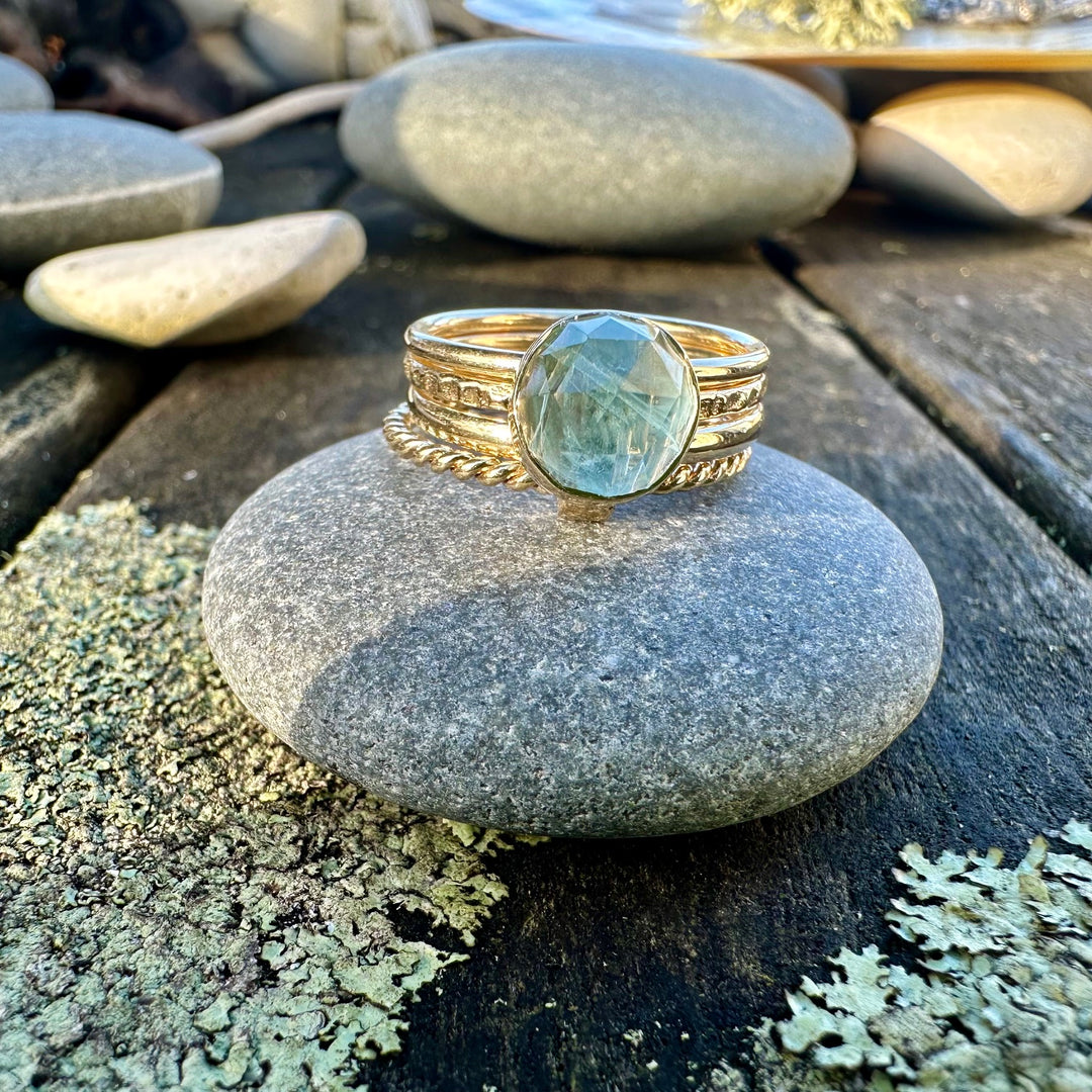 Rose cut aquamarine 9 carat fine unity ring