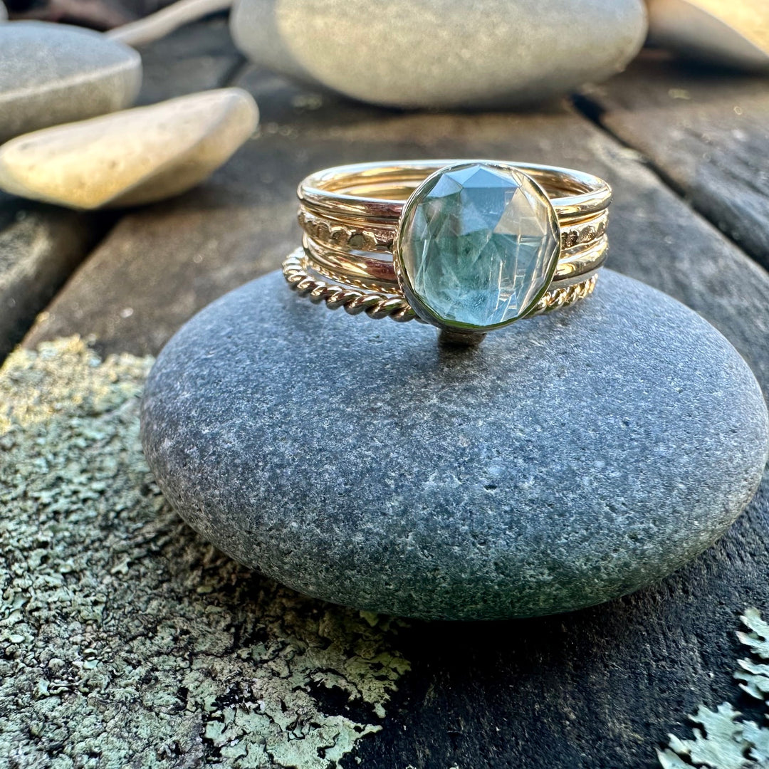 Rose cut aquamarine 9 carat fine unity ring