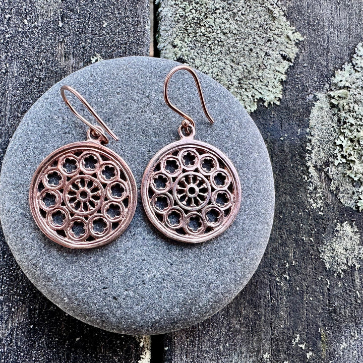 23mm 9 carat rose gold rose window earrings
