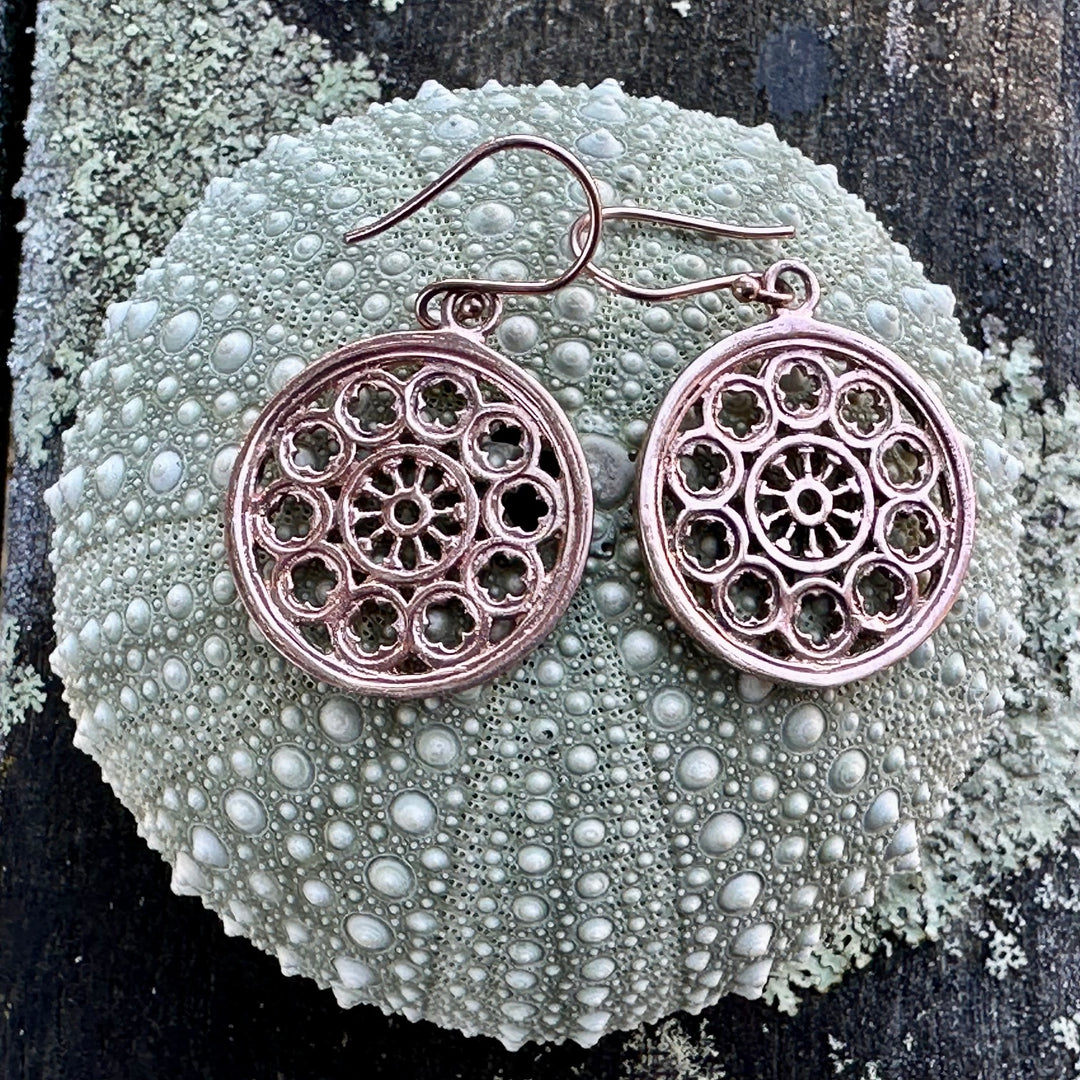 23mm 9 carat rose gold rose window earrings